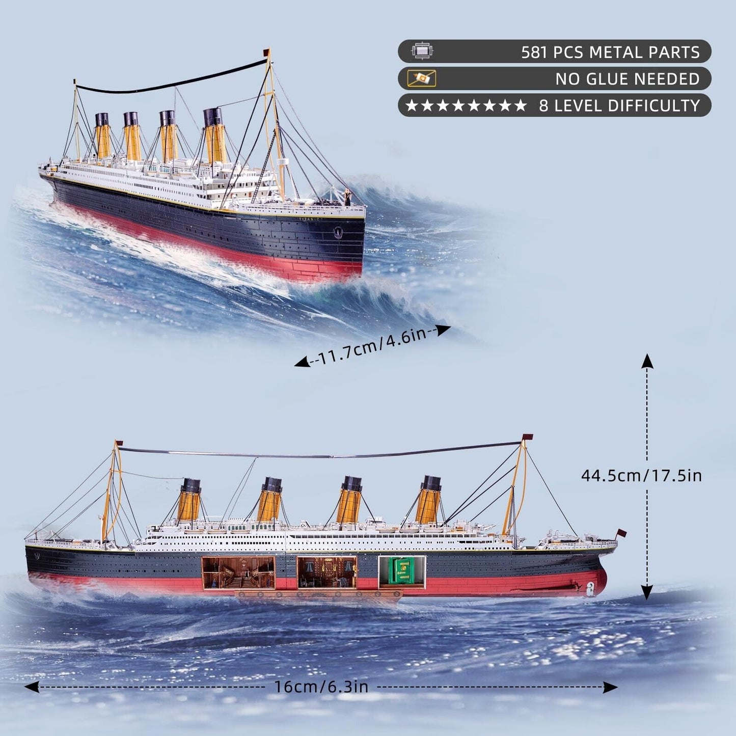 MU 3D Metal Puzzle for Adult Titanic Ship Model Building with LED Lighting, R...