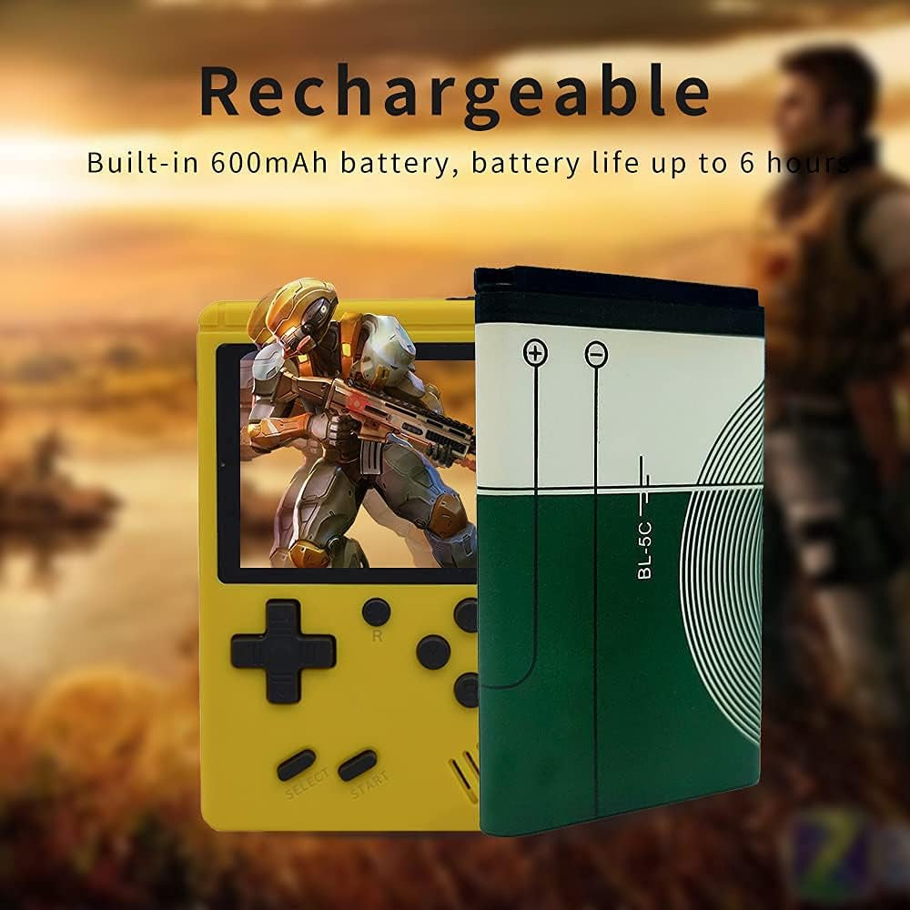 Retro FC Handheld Game Console,Retro Game Console Support 8 Bit FC Game, Built-In 500 Games,Portable Game Console 3.0 Inch Screen Supports TV Output Good Present for Kids Boy (Yellow)