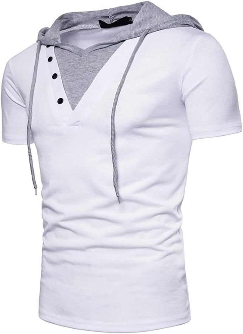 Men'S Short Sleeve Hoodie T-Shirt Casual Slim Fit Workout Pullover Hooded Shirts
