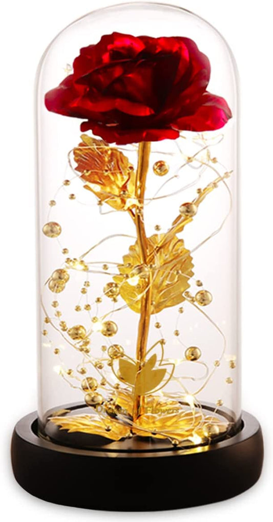 Mothers Day Rose Gifts for Women,Birthday Gifts for Women,Eternal Rose in Glass Dome with LED Lights, Beauty and the Beast Gift for Her, Forever Valentine.
