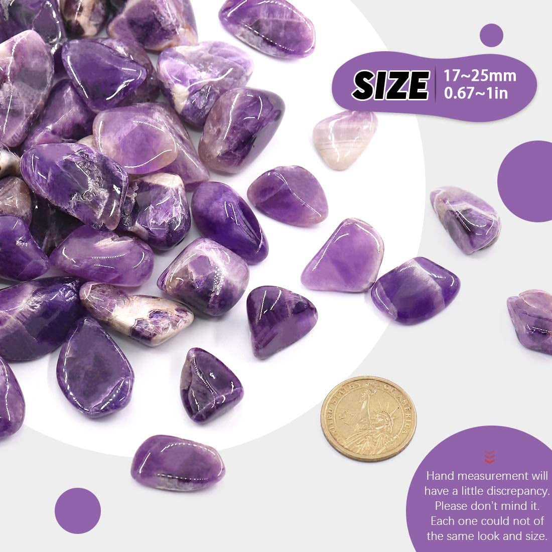 1Lb Bulk Large Natural Tumbled Polished Brazilian Stones Gemstone Healing Crystals Quartz for Wicca, Reiki, and Energy Crystal Healing (Amethyst about 1Lb/450G/16Oz/Bag)
