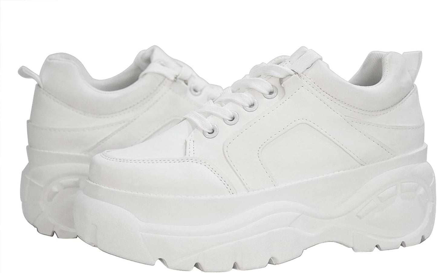 Women Chunky Dad Fashion Sneakers Holographic Iridescent Metallic Tennis Shoes (White,8B(M) US)