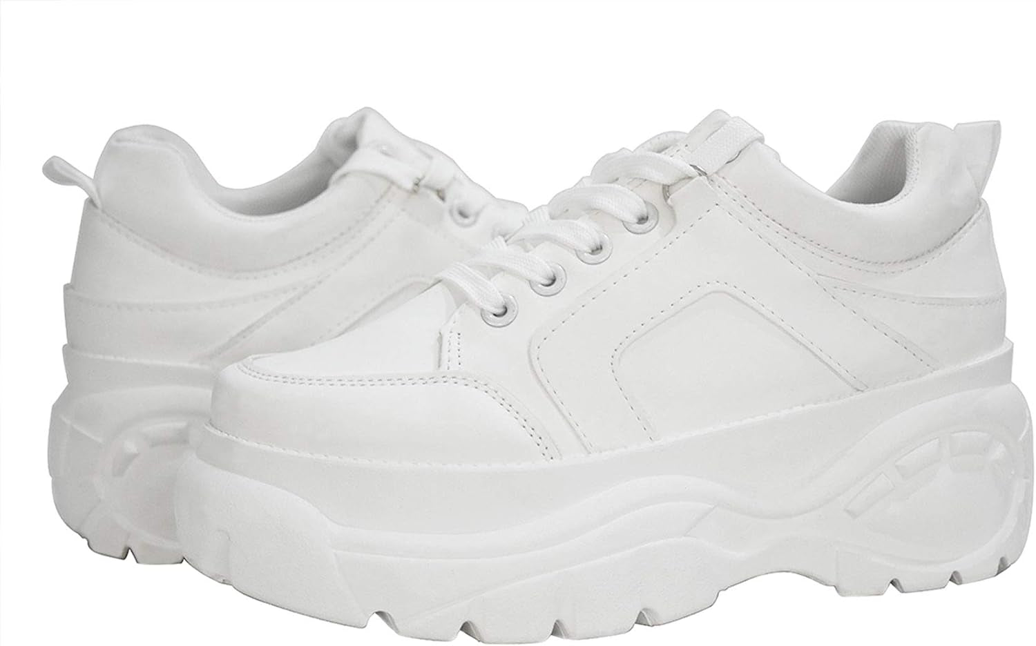 Women Chunky Dad Fashion Sneakers Holographic Iridescent Metallic Tennis Shoes (White,8B(M) US)