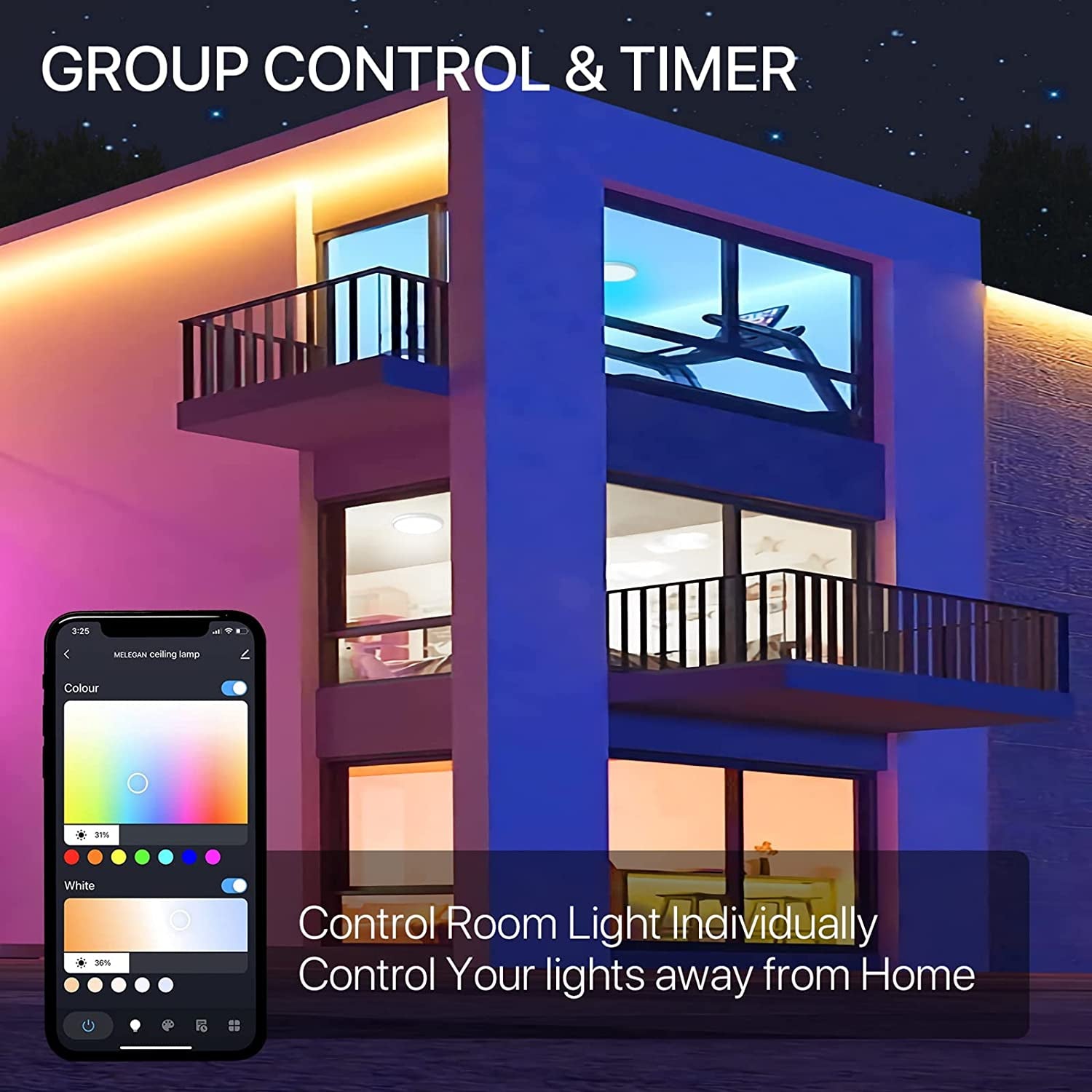 Lampara LED De Techo 24W 2.4 Wifi Cambio Color Luz Para Cuarto Sala 12 Pulgadas