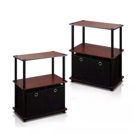 Go Green Dark Cherry 3-Shelf Open Bookcase with Bins (2-Pack)