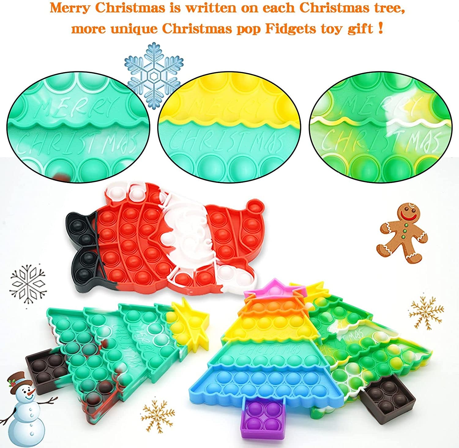 4 Pack Christmas Pop Push Its Fidget Toys,Simple Dimple Christmas Party Decor Santa Claus Christmas Tree Decoration for Kids Adults Stress Relief Poppers Games