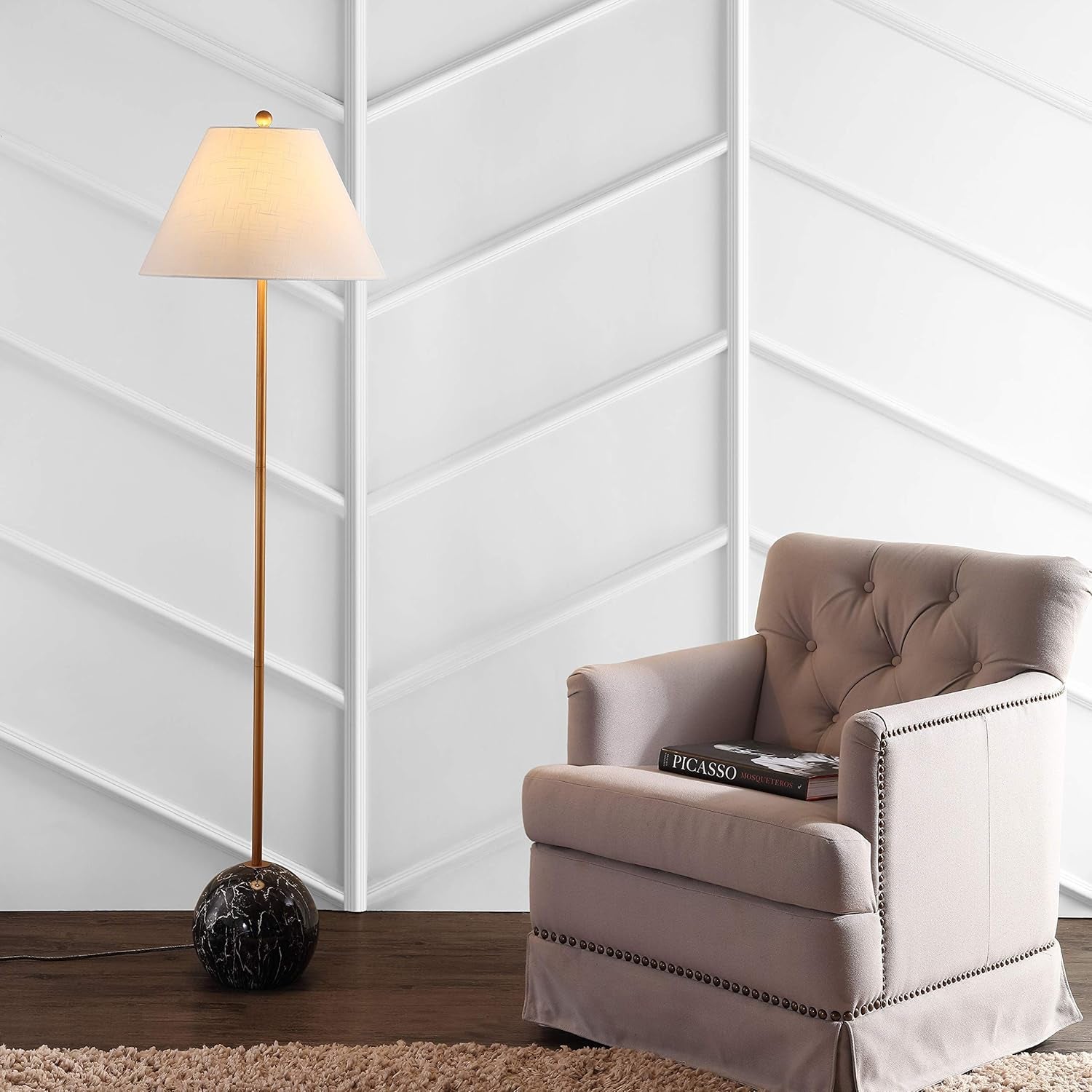 JYL3068A Miami 63.5" Minimalist Resin/Metal LED Floor Lamp Modern,Contemporary for Bedrooms, Living Room, Office, Reading, Gold/Black