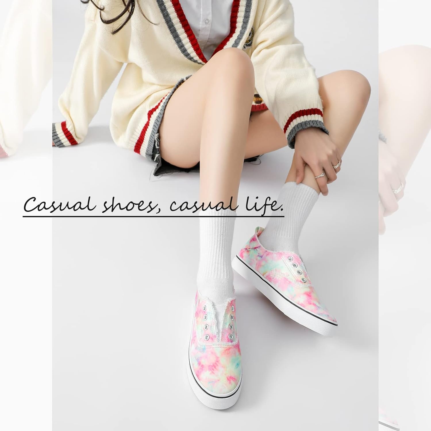 Women’S Slip on Sneakers Canvas Shoes Fashion Play Sneaker Casual Walking Shoes(Pink Tie Dye, US8)