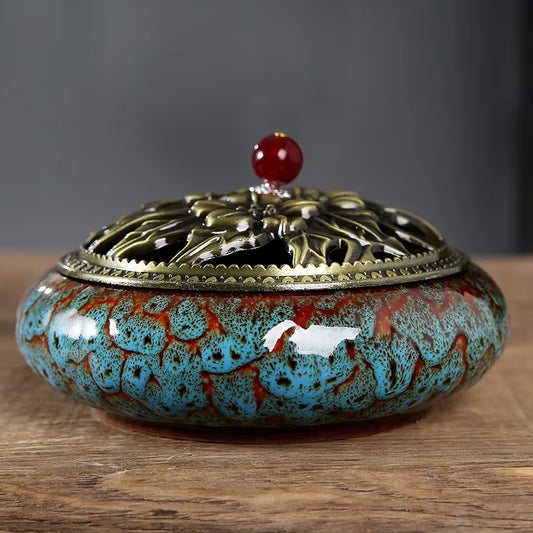 Y the Large Mosquito Coil Tray Living Room Incense Sticks Burner Dragon Sandalwood Ceramic with Lid Home Fireproof Cone Censer