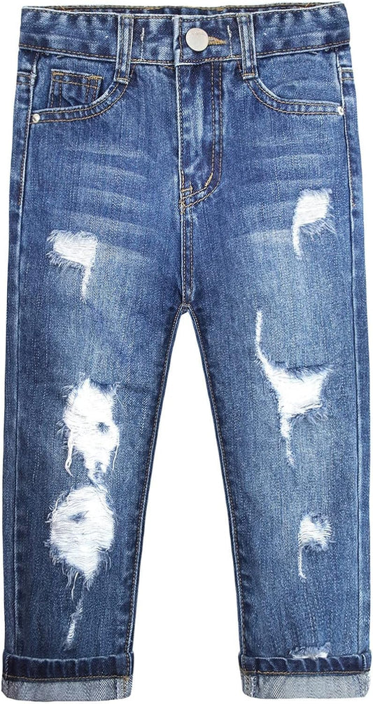 Girls Slim-Fit Jeans, Ripped Holes Straight Denim Pants