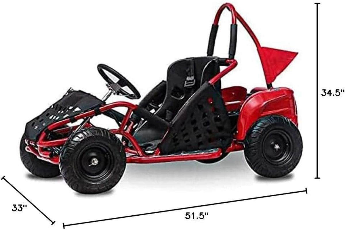 Baja-X 48V 1000W Brushless Electric Go Kart, 3-Speed Setting Go Kart W/Forward & Reverse, Racing Go Cart up to 20 Mph W/Foot Pedal & Foot Break, Go Cart Support up to 175 Lbs (Red)