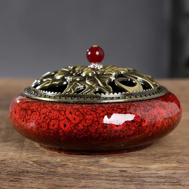 Y the Large Mosquito Coil Tray Living Room Incense Sticks Burner Dragon Sandalwood Ceramic with Lid Home Fireproof Cone Censer