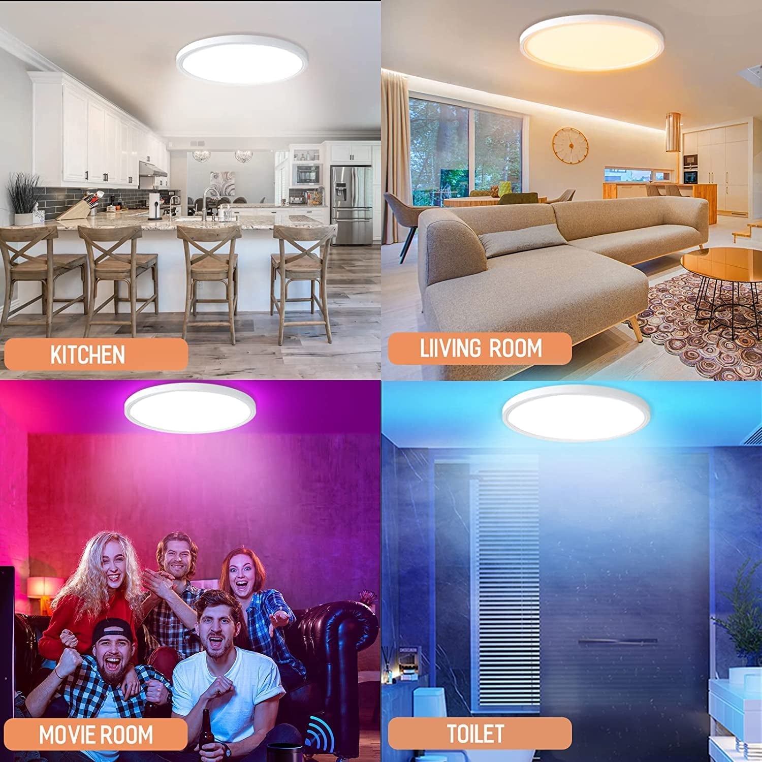 Lampara LED De Techo 24W 2.4 Wifi Cambio Color Luz Para Cuarto Sala 12 Pulgadas