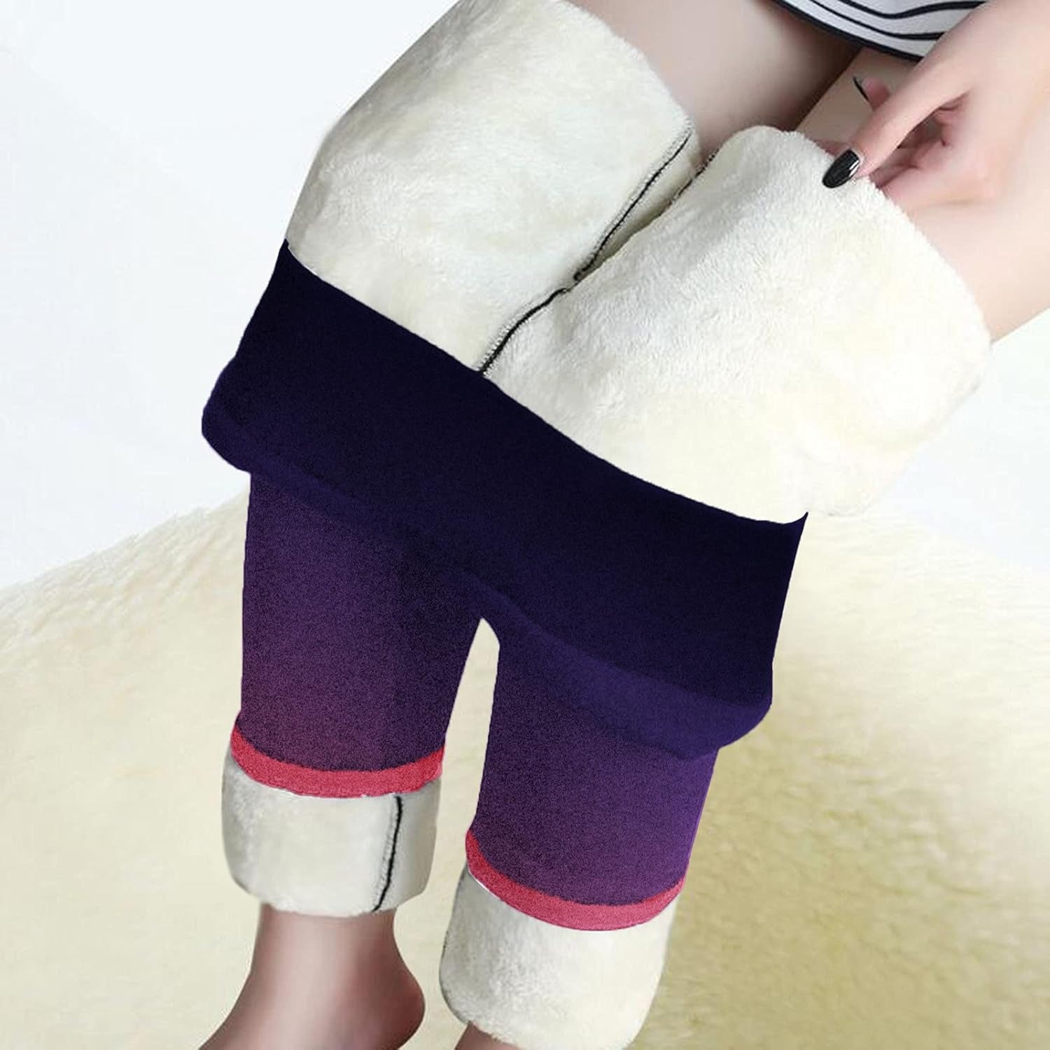 Fleece Lined Leggings Women, Christmas Elastic All-Match Warm Slim Long Boot Pants Leggings Running Sport Pants Purple, XXL