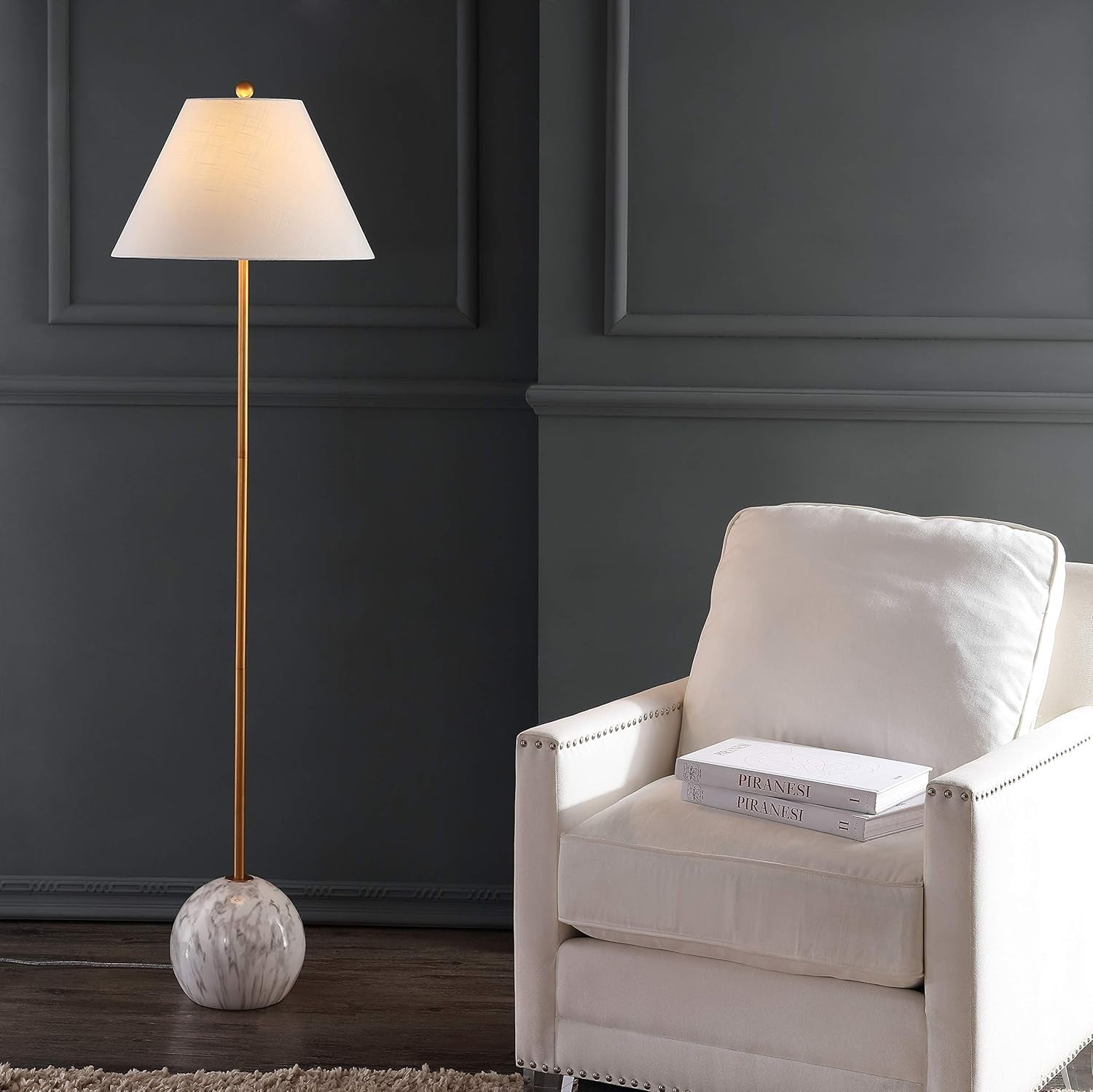 JYL3066A Miami 63.5" Minimalist Resin/Metal LED Floor Lamp Modern,Contemporary for Bedrooms, Living Room, Office, Reading, Gold/White