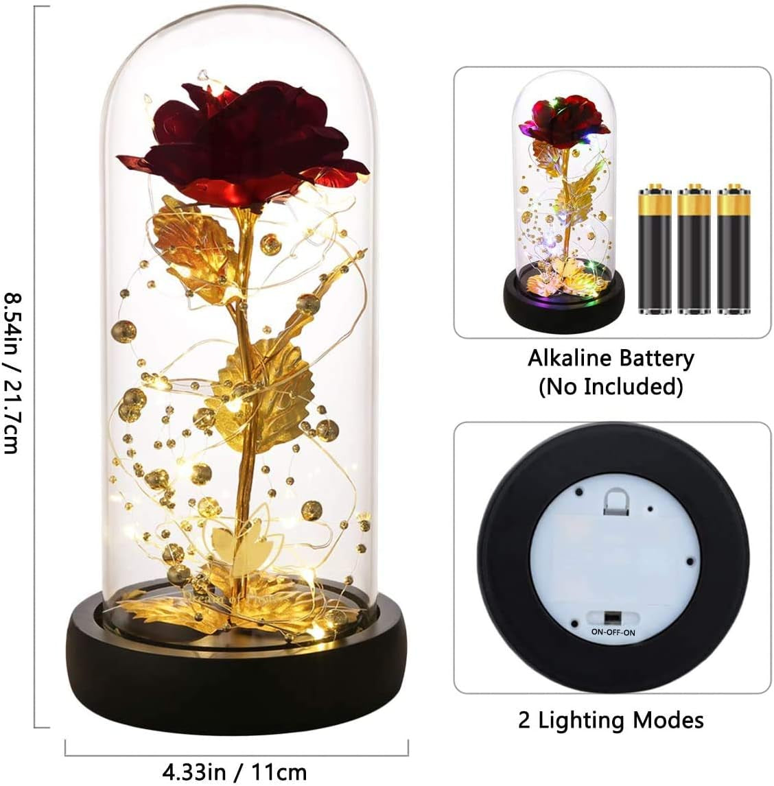 Mothers Day Rose Gifts for Women,Birthday Gifts for Women,Eternal Rose in Glass Dome with LED Lights, Beauty and the Beast Gift for Her, Forever Valentine.