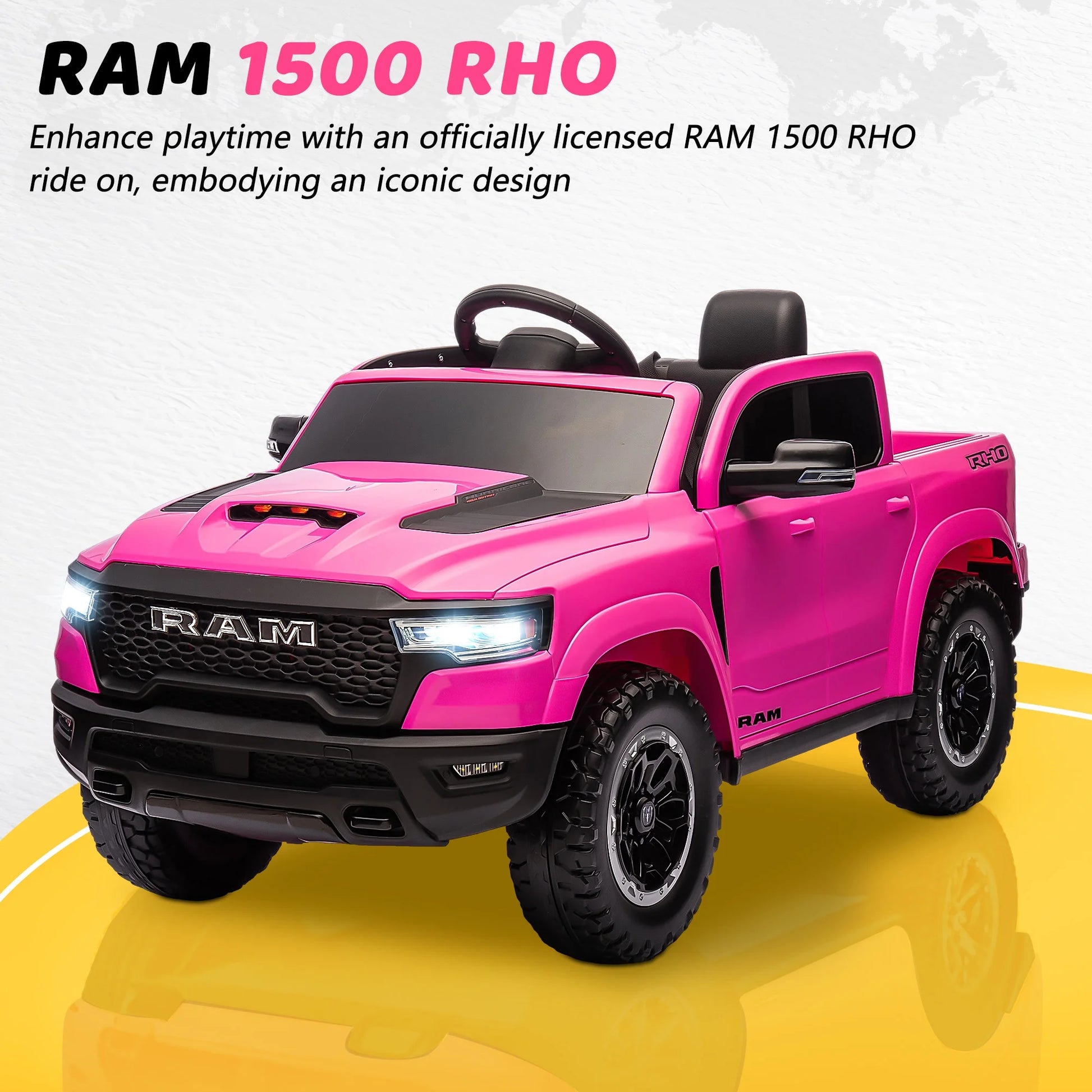 RAM 1500 Ride on Car Toy for Kids, 12V Powered Ride on Truck Toy with Remote Control, 4 Wheel Suspension, 5 Point Safety Belt, Music, Bluetooth, LED Lights, Electric Cars for 3-5 Yrs Boy Girl, Pink