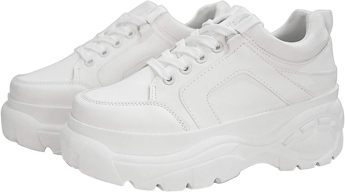 Women Chunky Dad Fashion Sneakers Holographic Iridescent Metallic Tennis Shoes (White,8B(M) US)