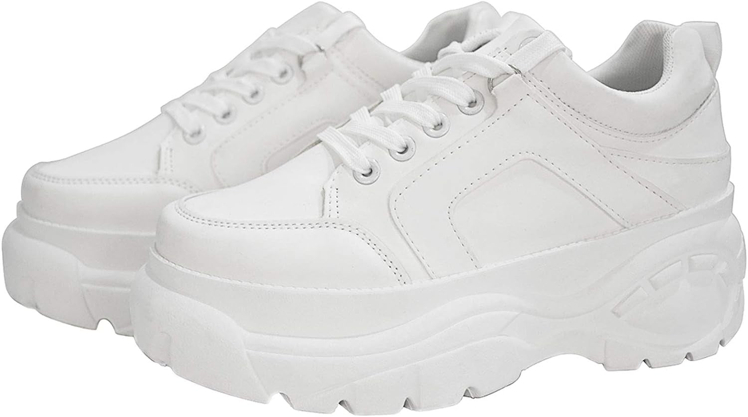 Women Chunky Dad Fashion Sneakers Holographic Iridescent Metallic Tennis Shoes (White,8B(M) US)