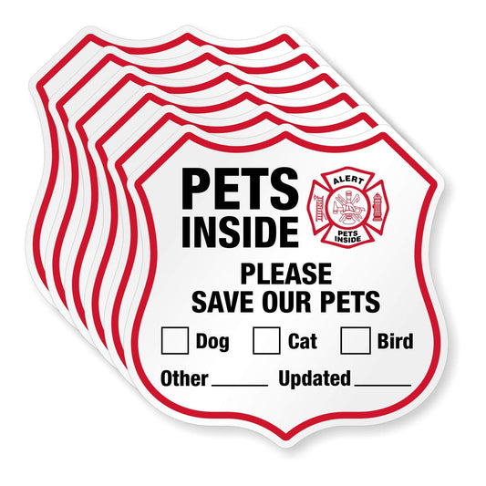 “Please save Our Pets” Pets inside Decal Set | Six Pack of 2.75" X 2.75" Engineer Grade Reflective Adhesive Labels, Made in USA