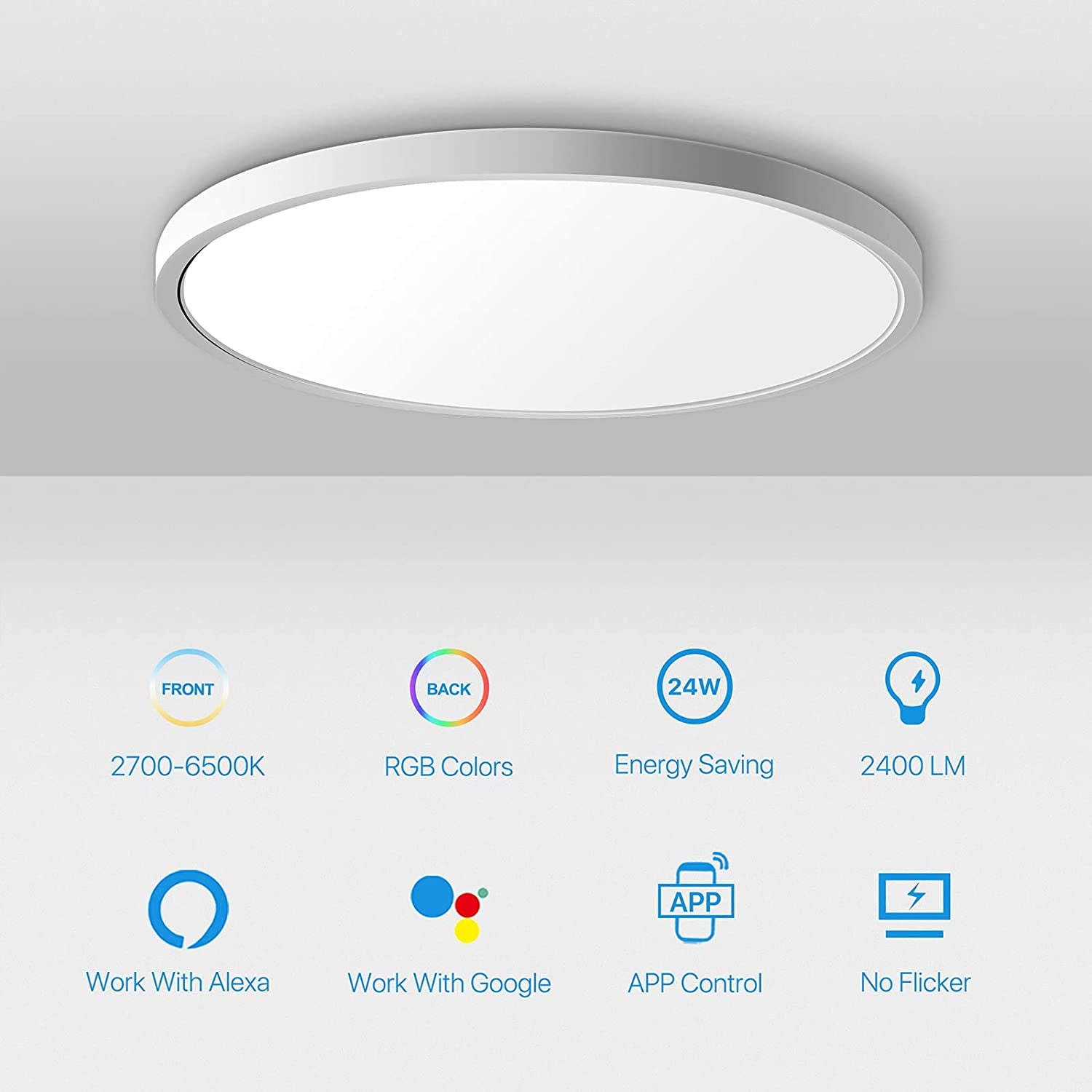 Lampara LED De Techo 24W 2.4 Wifi Cambio Color Luz Para Cuarto Sala 12 Pulgadas