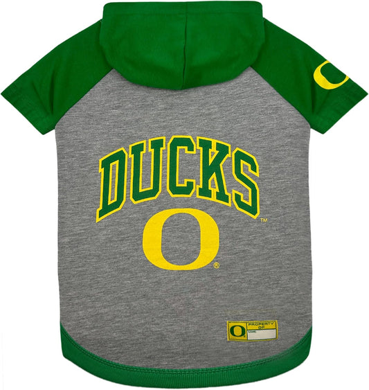 NCAA Oregon Ducks Hoodie for Dogs & Cats, Medium Collegiate Licensed Dog Hoody Tee Shirt. Sports Hoody T-Shirt for Pets. College Sporty Dog Hoodie Shirt.