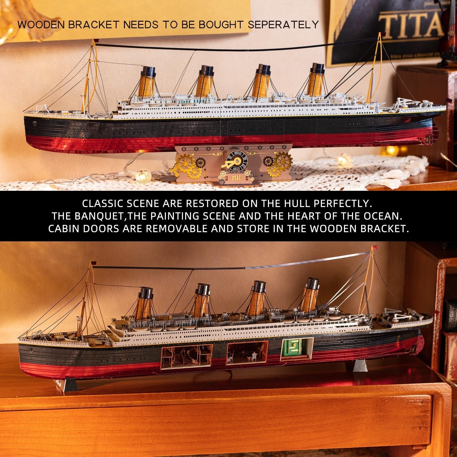 MU 3D Metal Puzzle for Adult Titanic Ship Model Building with LED Lighting, R...