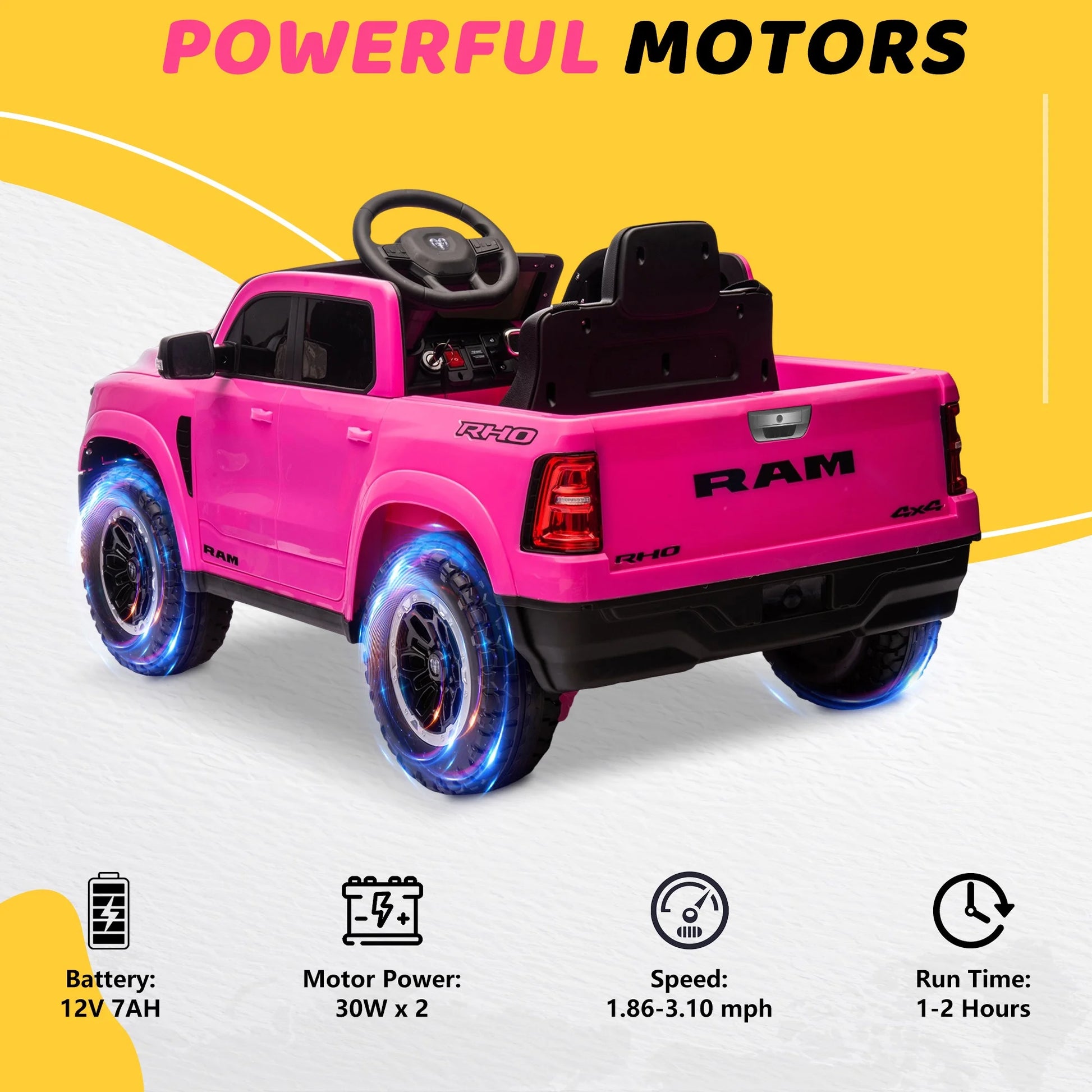 RAM 1500 Ride on Car Toy for Kids, 12V Powered Ride on Truck Toy with Remote Control, 4 Wheel Suspension, 5 Point Safety Belt, Music, Bluetooth, LED Lights, Electric Cars for 3-5 Yrs Boy Girl, Pink