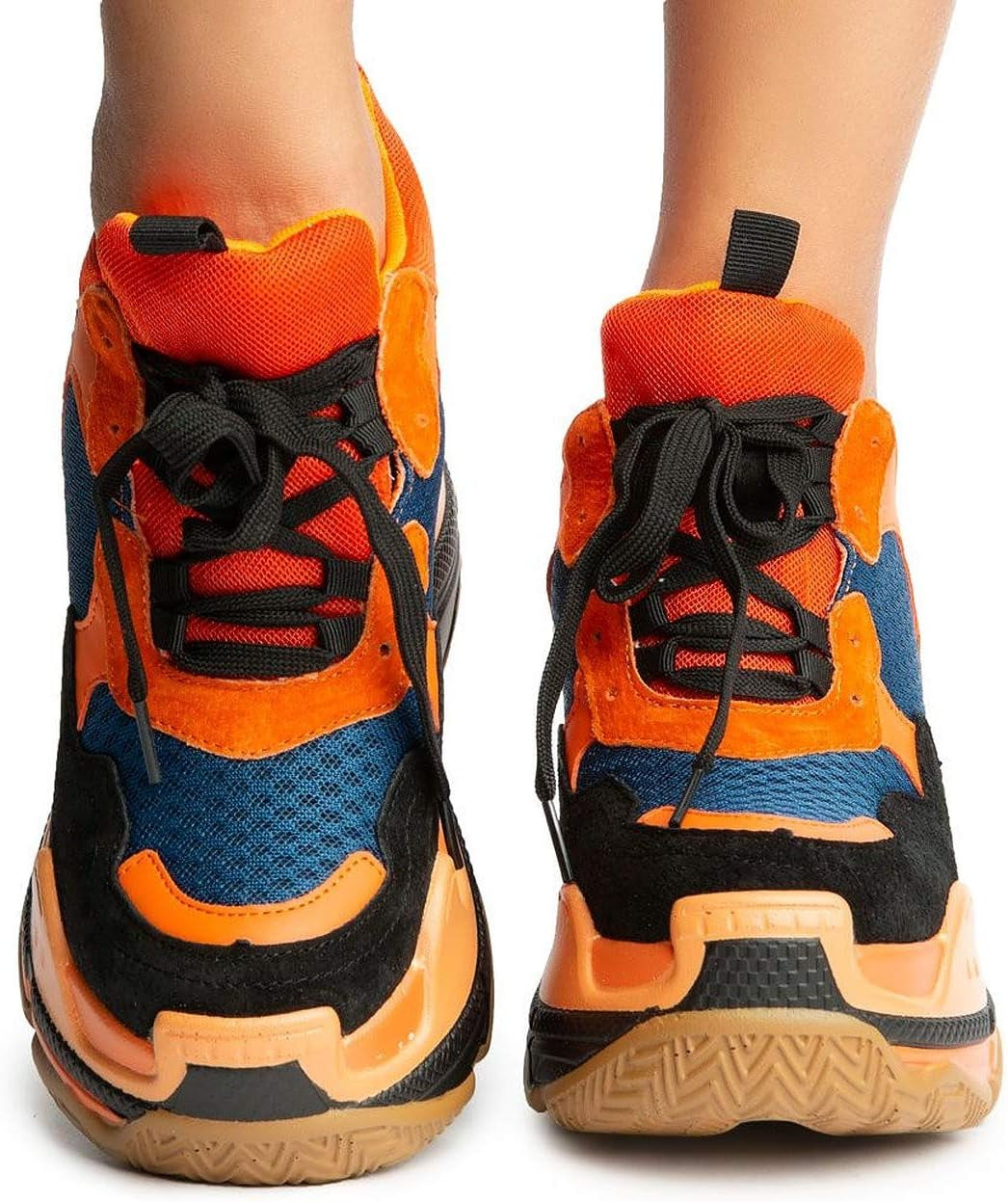 Women'S Platform Wedge Lace up Chunky Sporty Sneakers