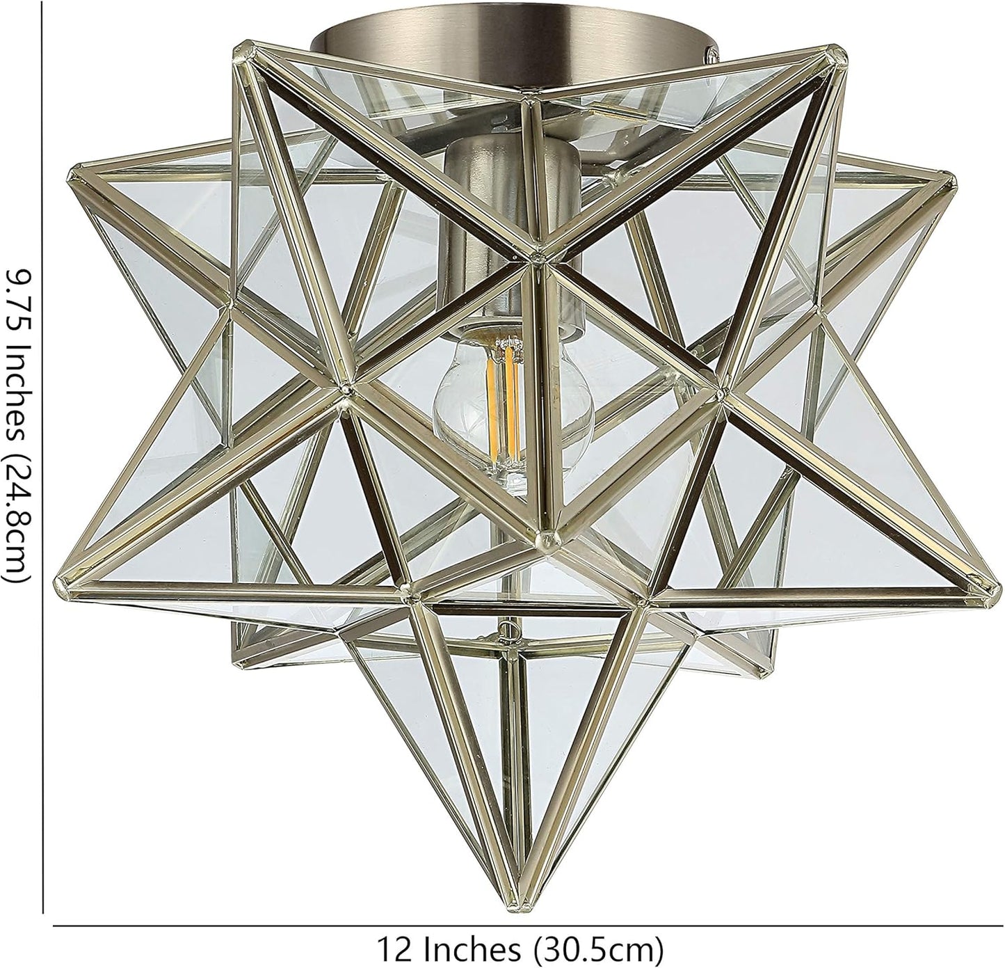 JYL9035E Stella 12" Moravian Star Metal/Glass LED Flush Mount, Contemporary, Transitional, Glam, Office, Living Room, Family Room, Dining Room, Kitchen, Bedroom, Hallway, Foyer, Nickel