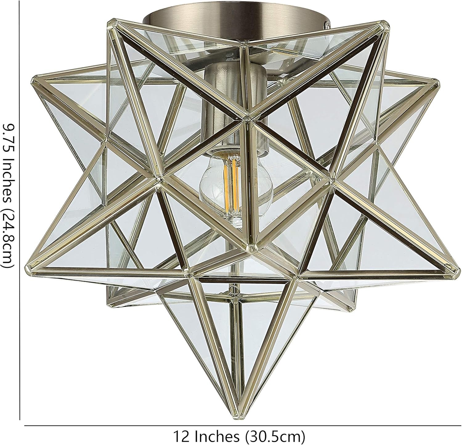 JYL9035E Stella 12" Moravian Star Metal/Glass LED Flush Mount, Contemporary, Transitional, Glam, Office, Living Room, Family Room, Dining Room, Kitchen, Bedroom, Hallway, Foyer, Nickel