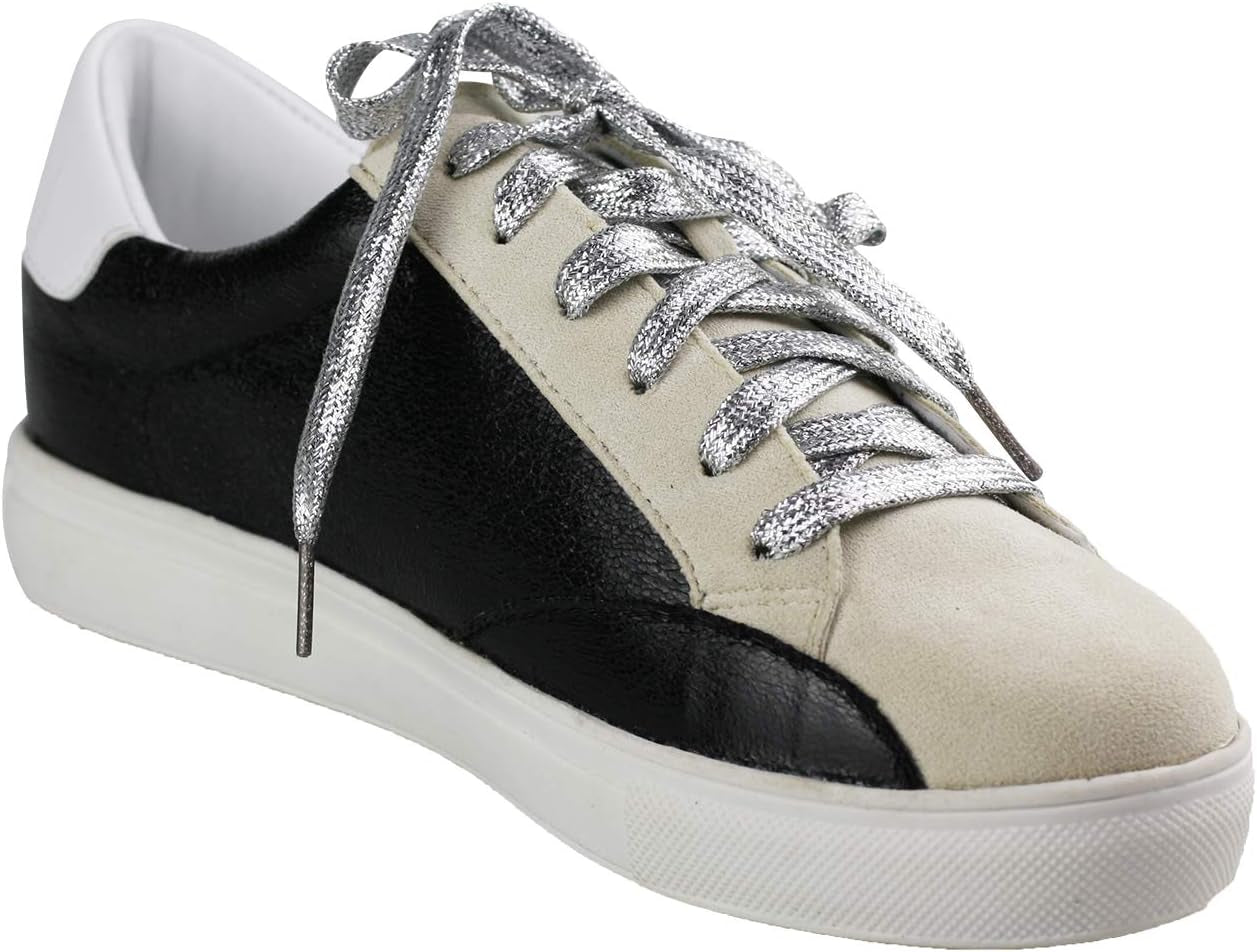 Women'S Skate Lace up Tennis Shoes Fashion Sneakers Casual Sport Flat Shoes DL Black Metal 10