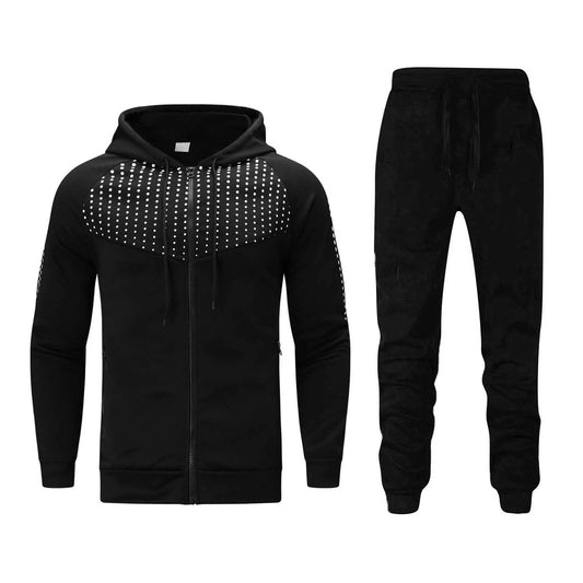 Men'S Tracksuit Soft Hooded Jogging Sweatsuits Full-Zip Pullover Coats 2 Pieces Sports Outfits Set Sportsuits