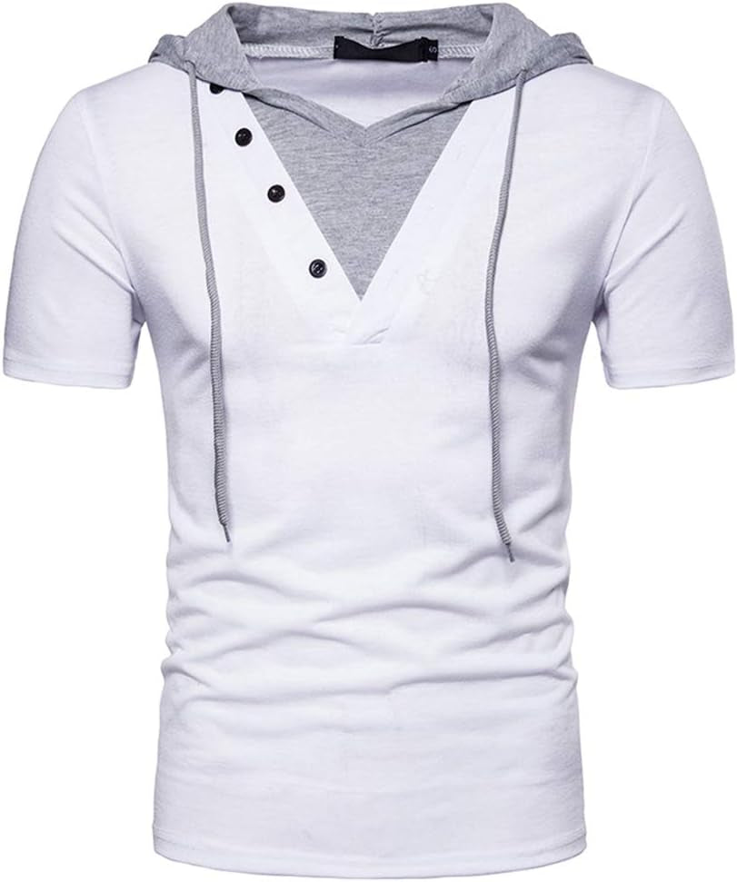 Men'S Short Sleeve Hoodie T-Shirt Casual Slim Fit Workout Pullover Hooded Shirts