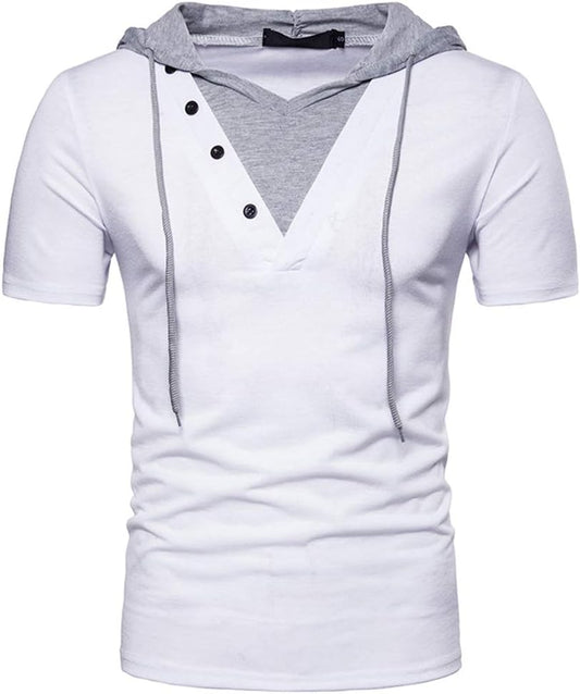 Men'S Short Sleeve Hoodie T-Shirt Casual Slim Fit Workout Pullover Hooded Shirts