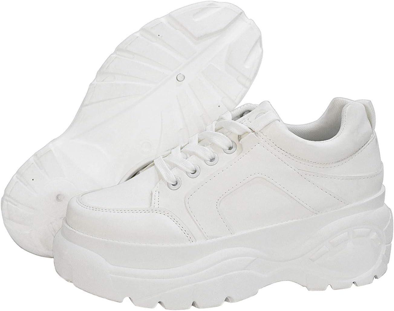 Women Chunky Dad Fashion Sneakers Holographic Iridescent Metallic Tennis Shoes (White,8B(M) US)