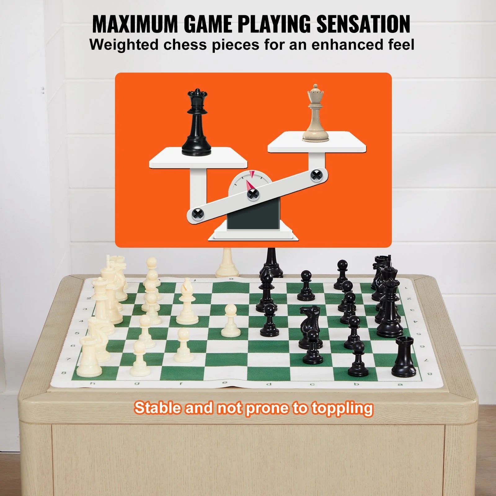 VEVOR Tournament Chess Set, 20 Inch Roll-Up Beginner Chess Board, Foldable Silicone Chess Game with Plastic Weighted Chess Pieces & Storage Bag, Portable Travel Chess Board Gift for Adult Kid Family