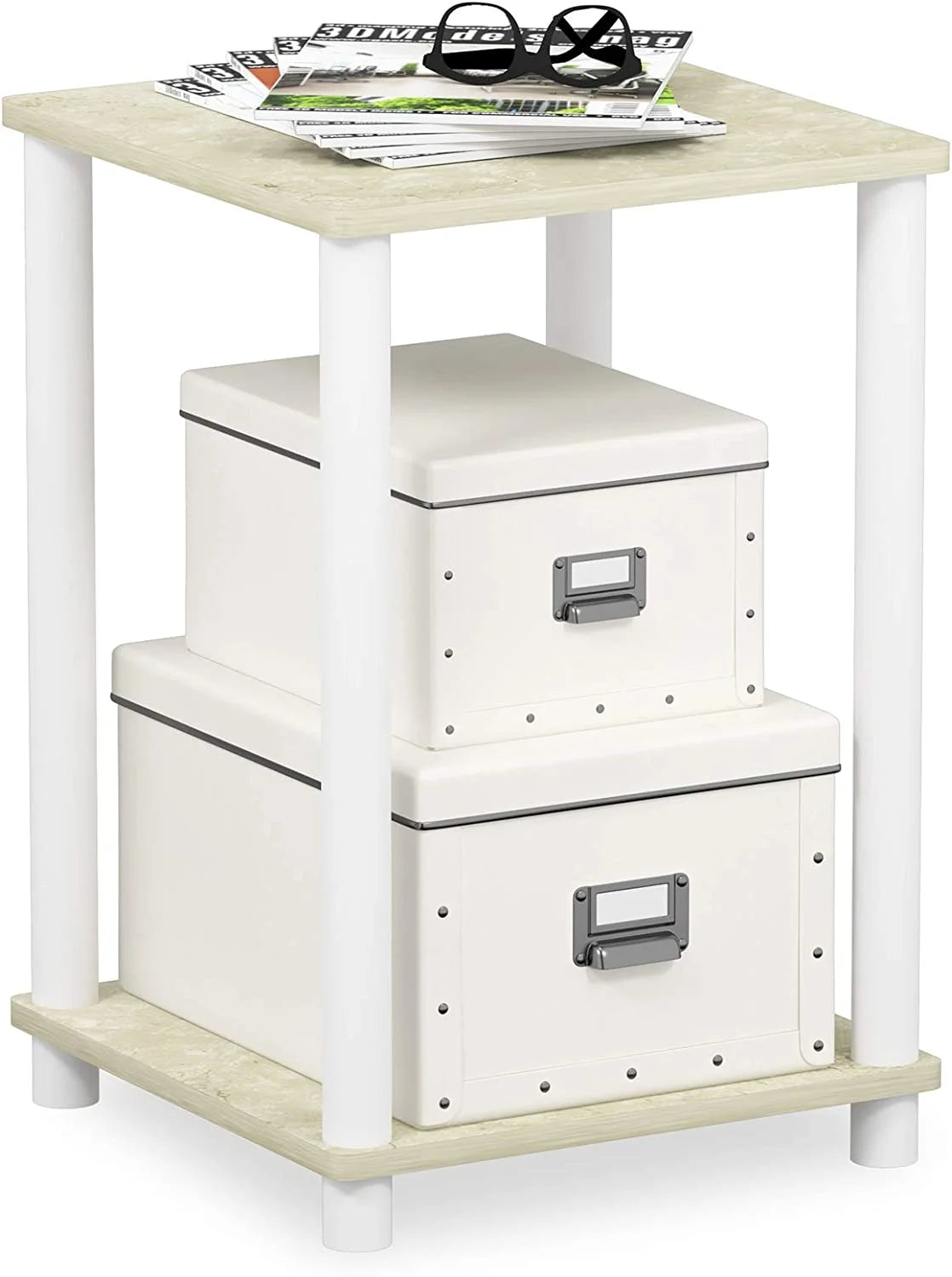 Turn-N-Tube Haydn End Table, Cream Faux Marble/White