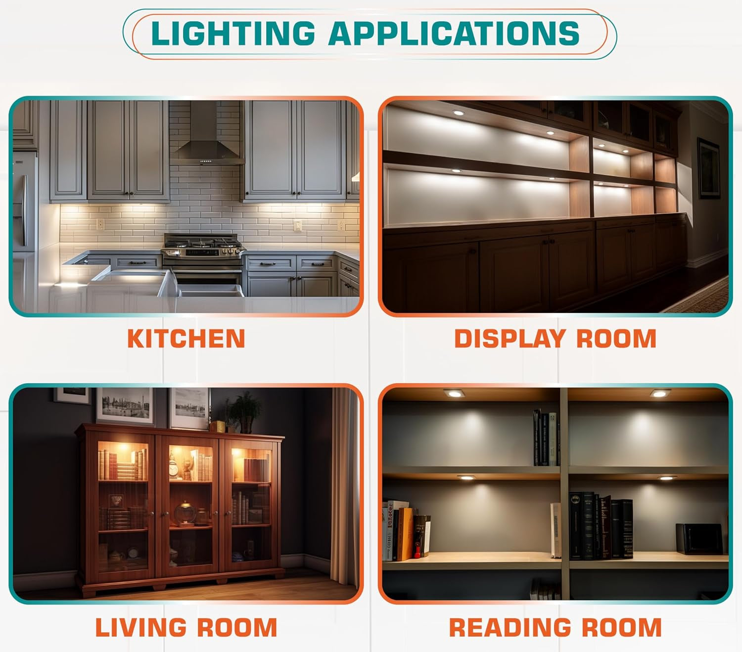 Curio Cabinet Lights Kit, over under Counter LED Puck Lights, Easy to Mount, Low Profile 0.3", 120V Wall Plug In, RF Remote Dimmable, Linkable, Black Cables, Daylight 6000K, 6 Lights