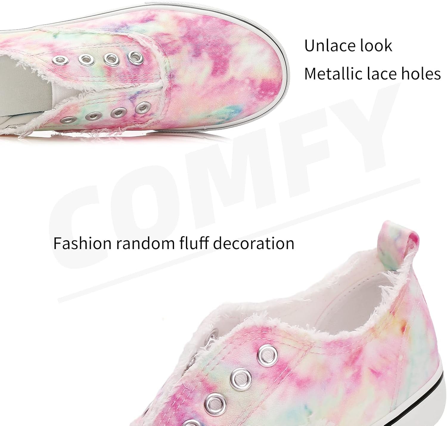 Women’S Slip on Sneakers Canvas Shoes Fashion Play Sneaker Casual Walking Shoes(Pink Tie Dye, US8)