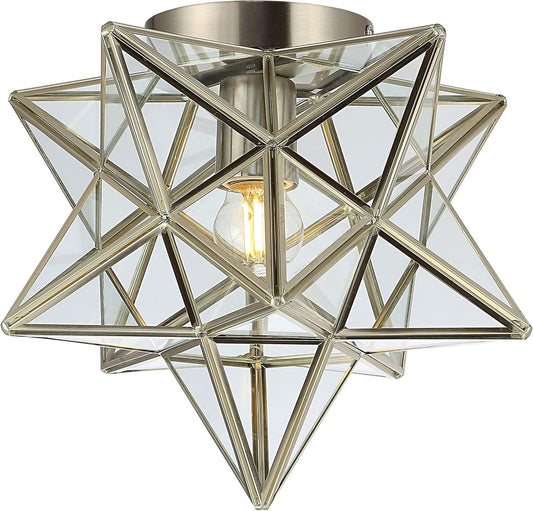 JYL9035E Stella 12" Moravian Star Metal/Glass LED Flush Mount, Contemporary, Transitional, Glam, Office, Living Room, Family Room, Dining Room, Kitchen, Bedroom, Hallway, Foyer, Nickel