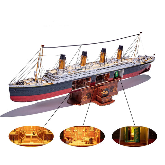 MU 3D Metal Puzzle for Adult Titanic Ship Model Building with LED Lighting, R...