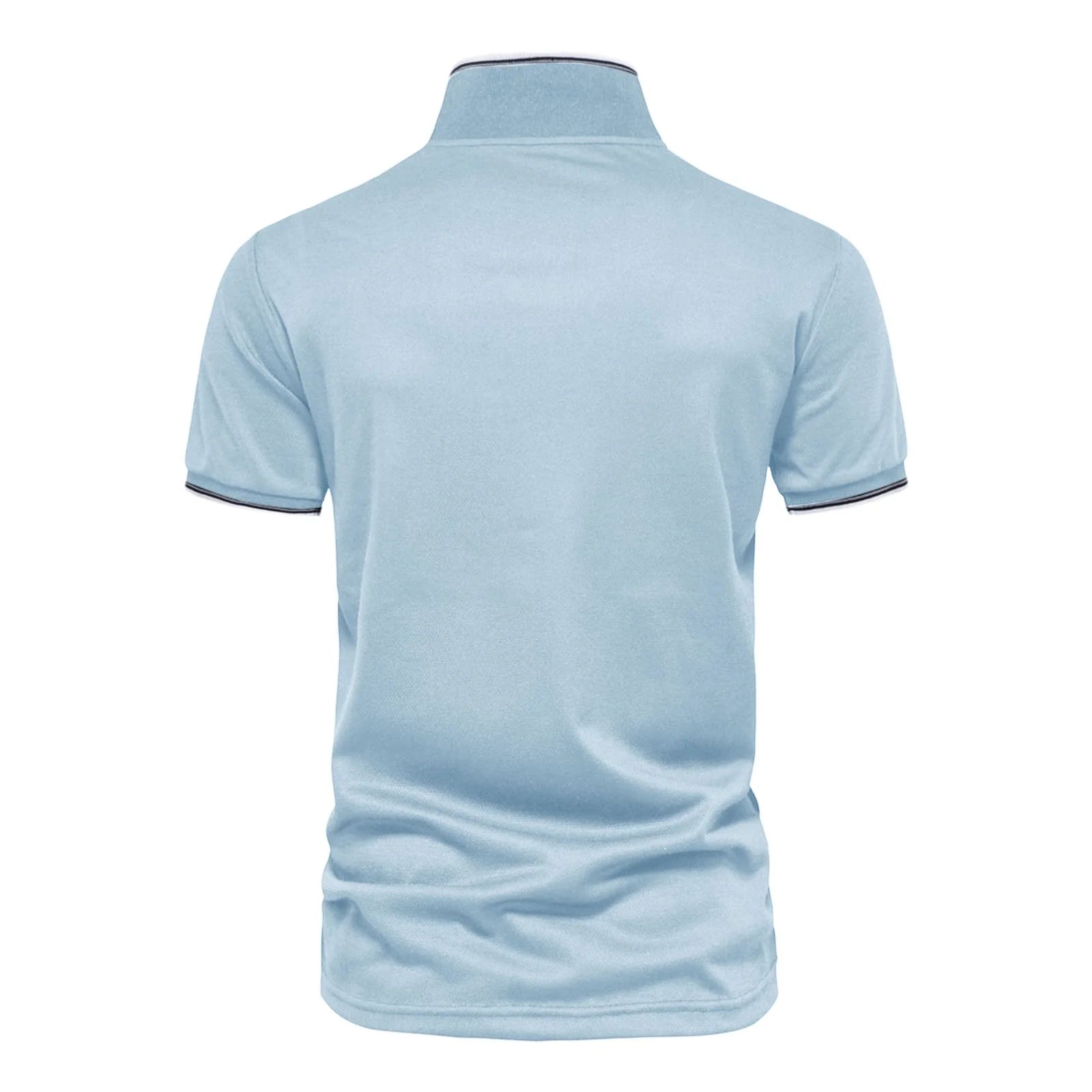 Light Blue Polo Shirts for Men Mens Fashion Casual Solid Color Cotton V Neck Button Short Sleeve T Shirt Top