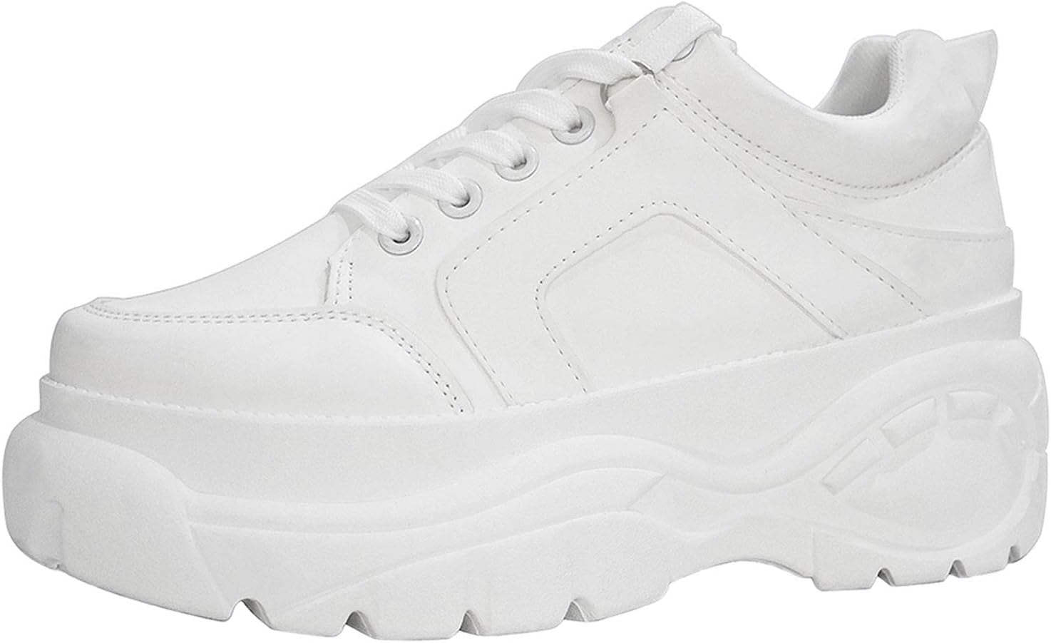 Women Chunky Dad Fashion Sneakers Holographic Iridescent Metallic Tennis Shoes (White,8B(M) US)