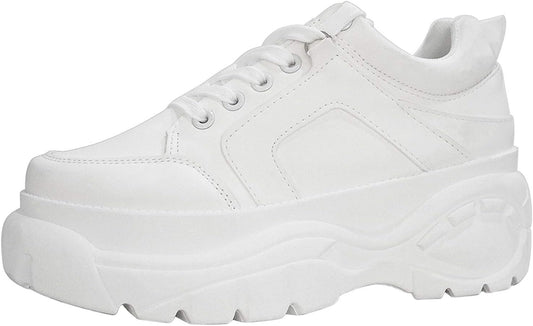 Women Chunky Dad Fashion Sneakers Holographic Iridescent Metallic Tennis Shoes (White,8B(M) US)