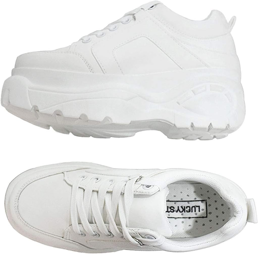 Women Chunky Dad Fashion Sneakers Holographic Iridescent Metallic Tennis Shoes (White,8B(M) US)