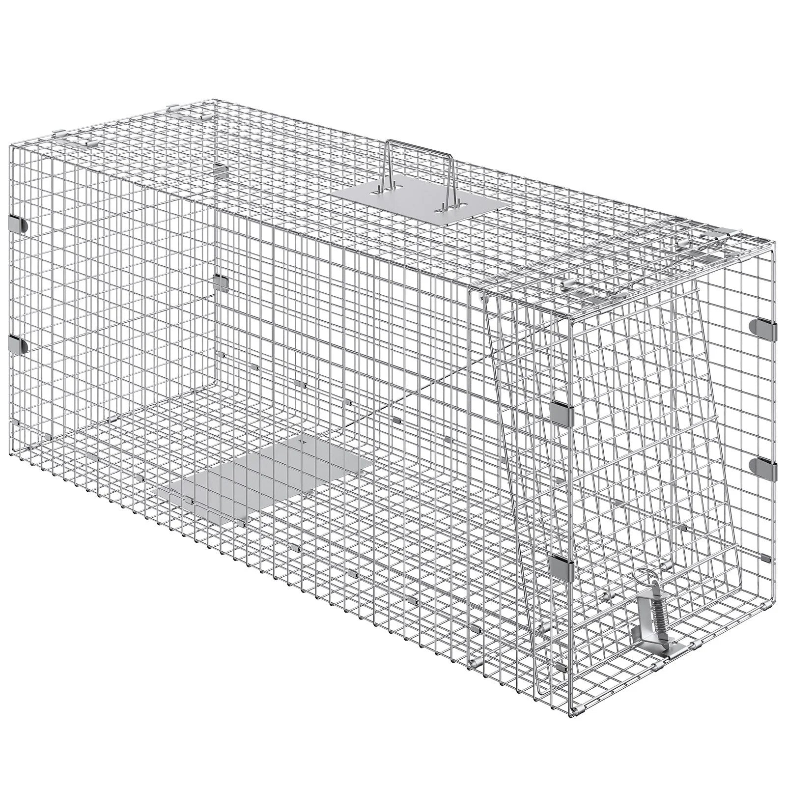 VEVOR Live Animal Cage Trap, 50 X 20 X 26 Humane Cat Trap Galvanized Iron, Folding Animal Trap with Handle for Stray Dogs, Armadillos, Raccoons, Marmots, Foxes