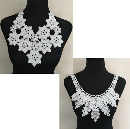 2 Pcs White Lace Collar Sexy Style Flower and Heart Venetian Lace Decoration Decoration Lace Fabric Sewing Accessories DIY (Color 2)