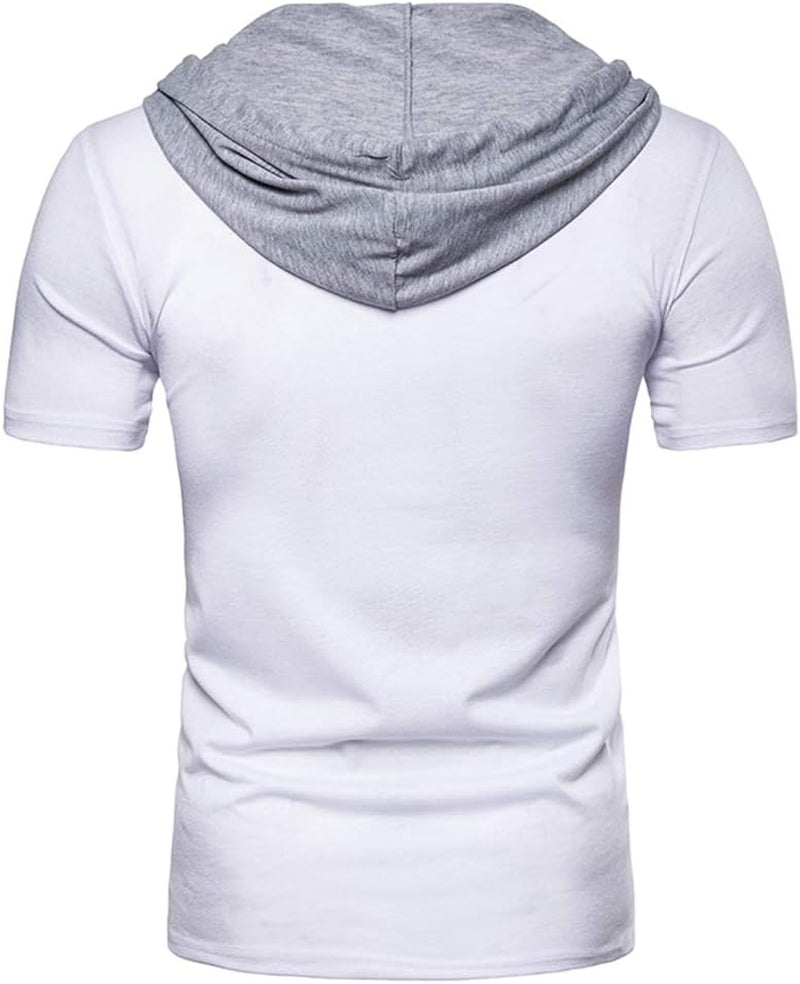 Men'S Short Sleeve Hoodie T-Shirt Casual Slim Fit Workout Pullover Hooded Shirts
