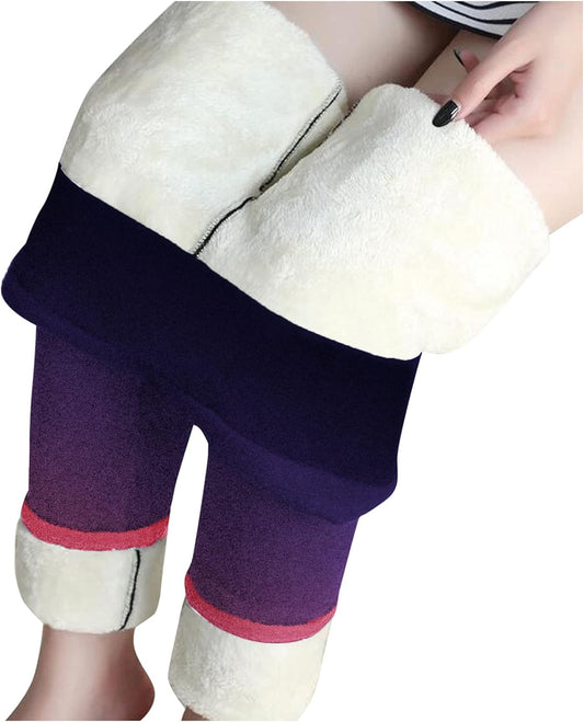 Fleece Lined Leggings Women, Christmas Elastic All-Match Warm Slim Long Boot Pants Leggings Running Sport Pants Purple, XXL